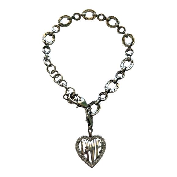 Brighton Link Chain Diva Dangle Charm Snap Bracelet Silver Adjustable Rhinestone - Picture 1 of 3